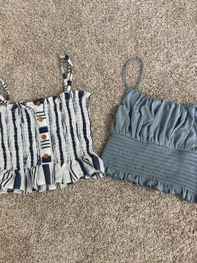 Love Tree Blue Smocked Tube Crop Top